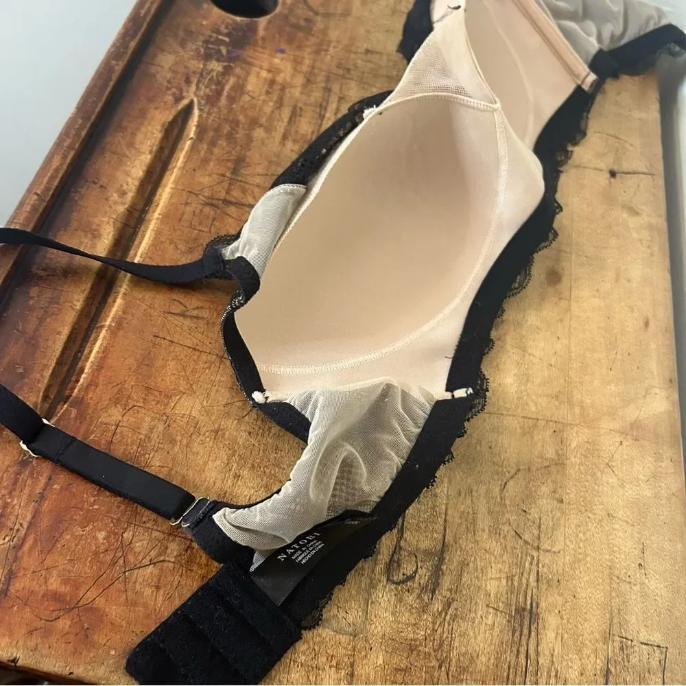 Natori Muse Wireless Full Fit Contour Bralette Nude Black Lace 32DD